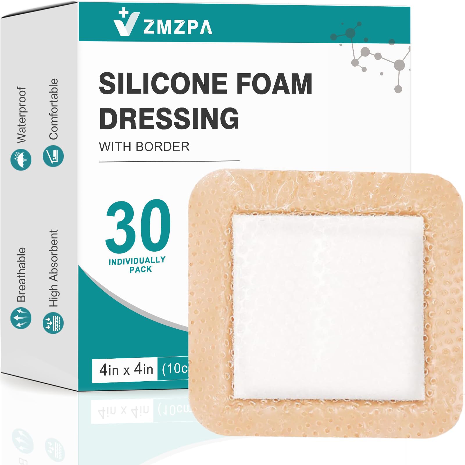 30 packs per box silicone foam dressing 4x4 border