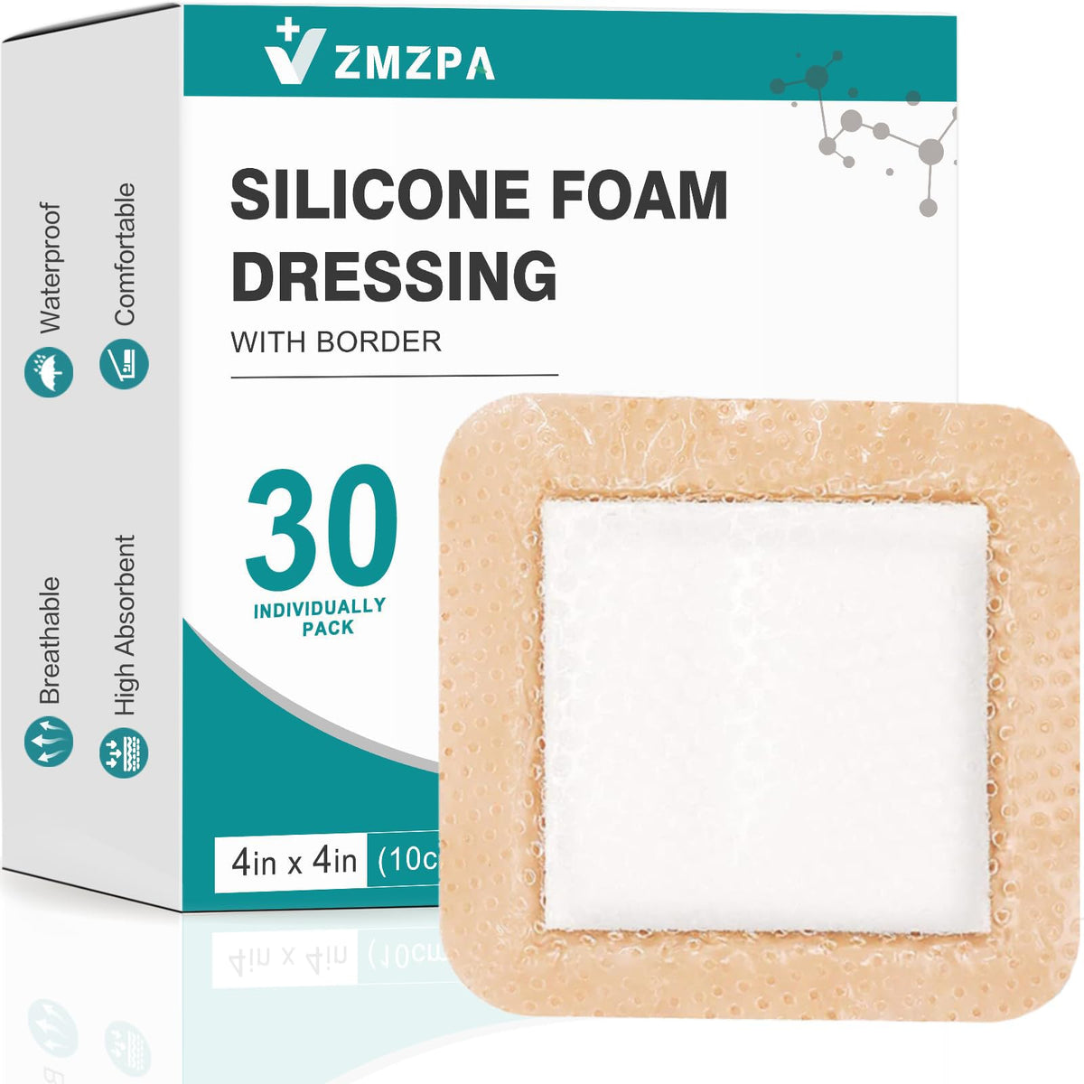 30 packs per box silicone foam dressing 4x4 border