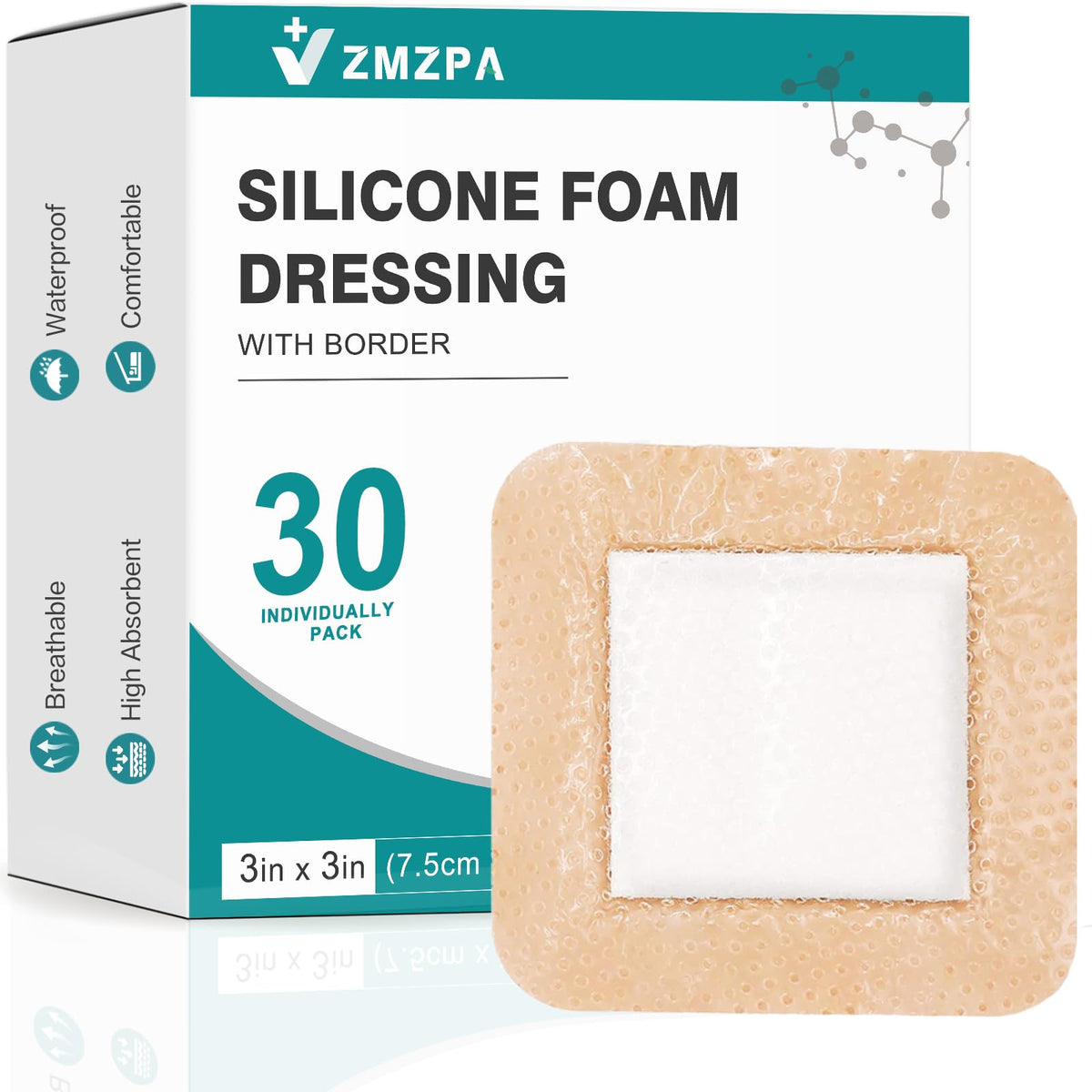 Silicone foam dressing 3x3 gentle border for wound care