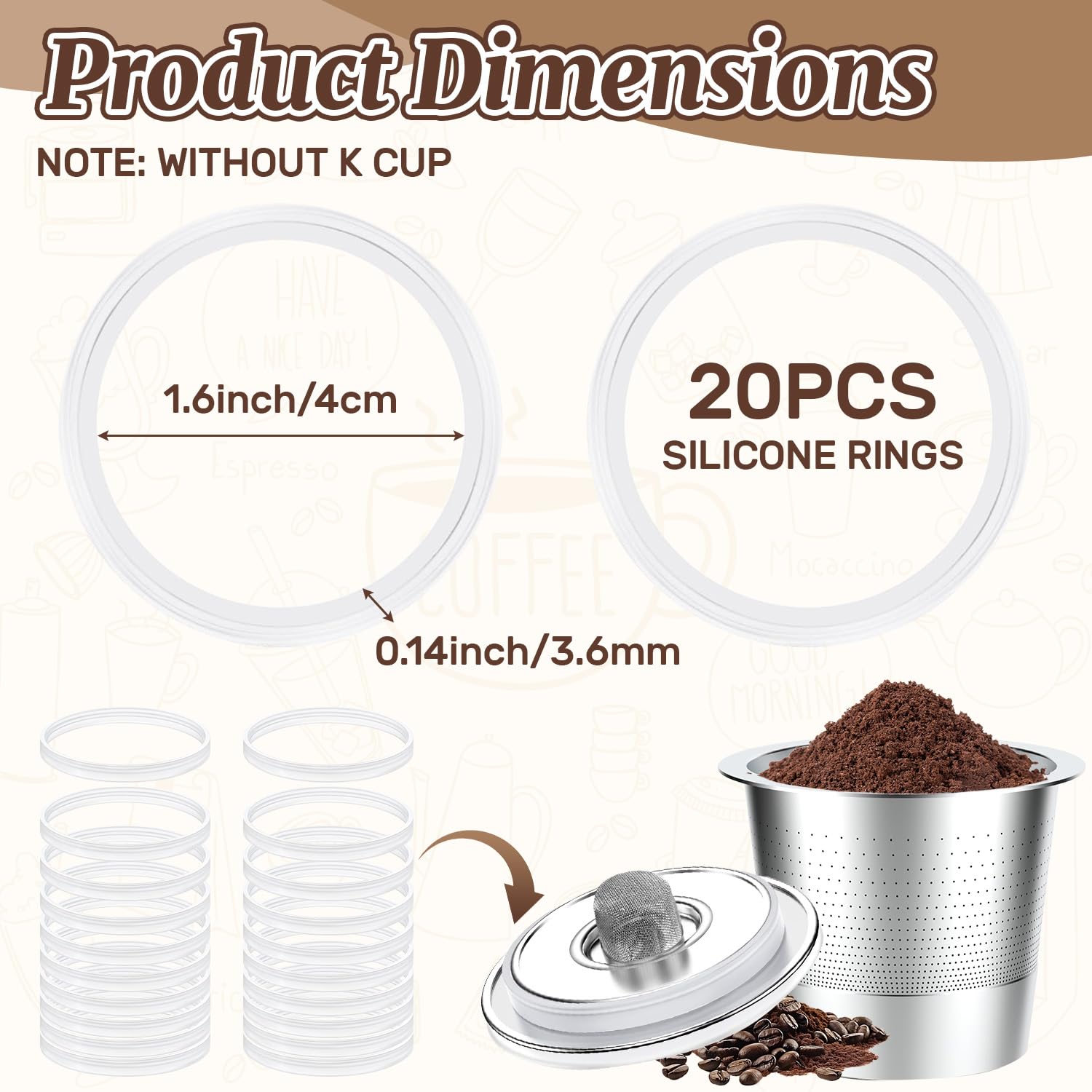 Transparent silicone gasket for Keurig stainless steel refillable K Cups
