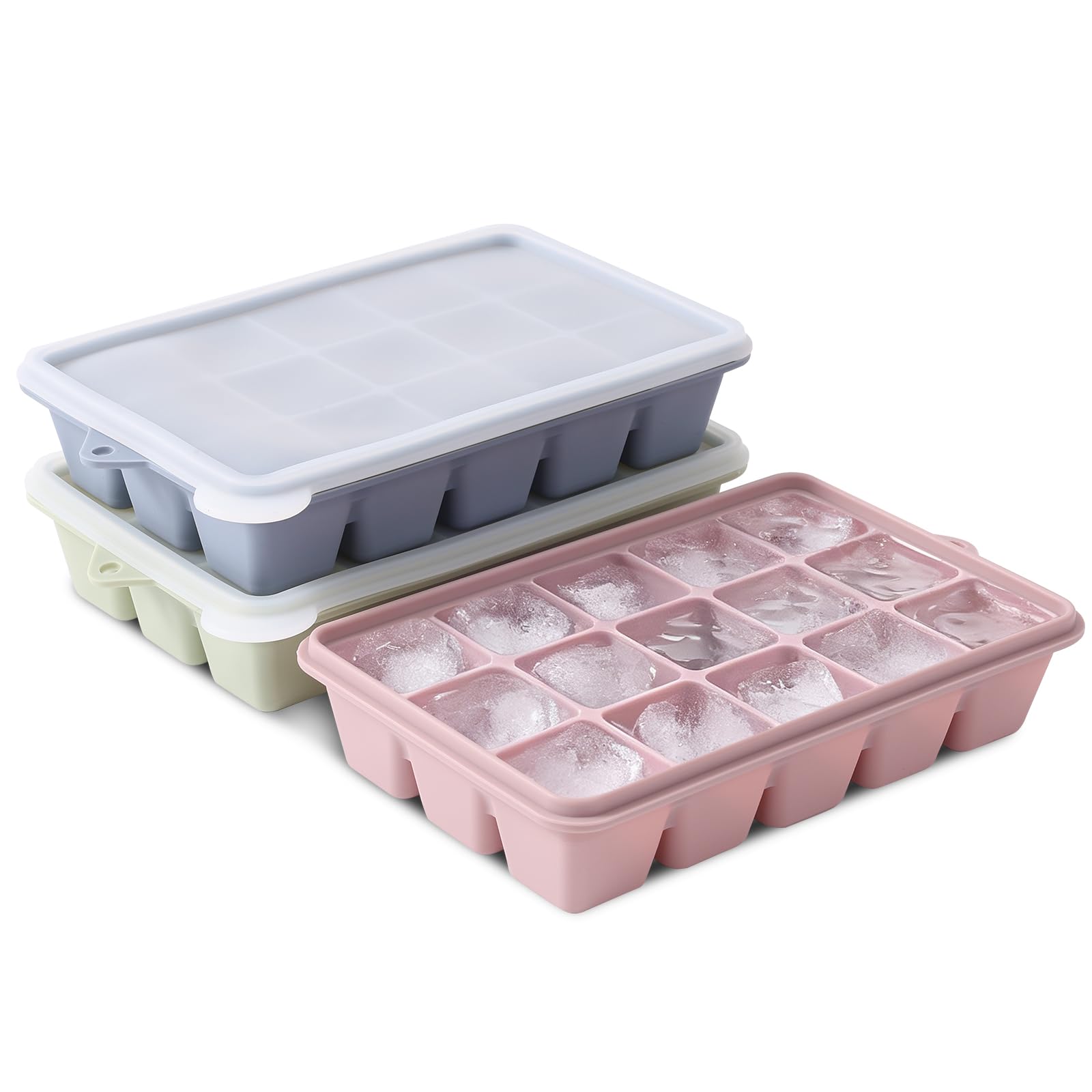 Silicone ice cube trays with lids 3-pack for freezing
