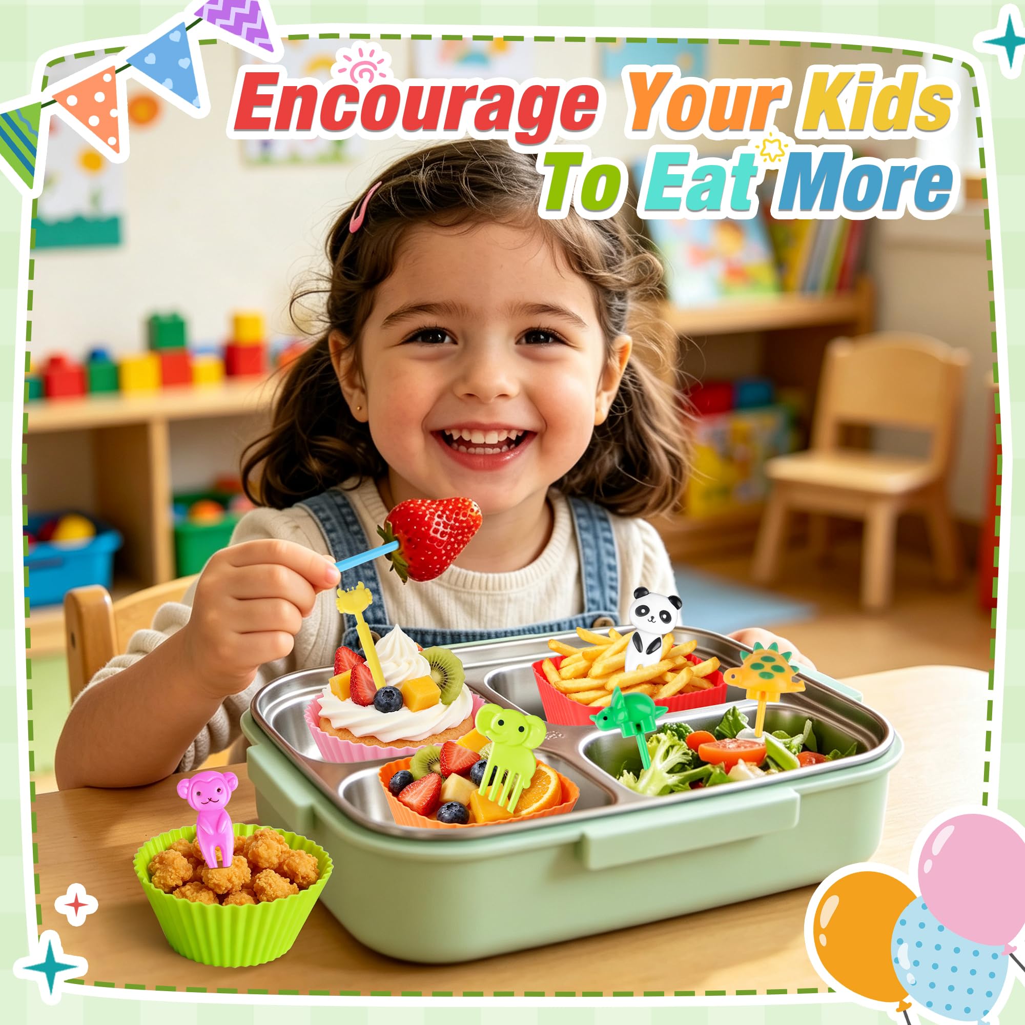 Silicone lunch box dividers kit with round rectangular and square shapes