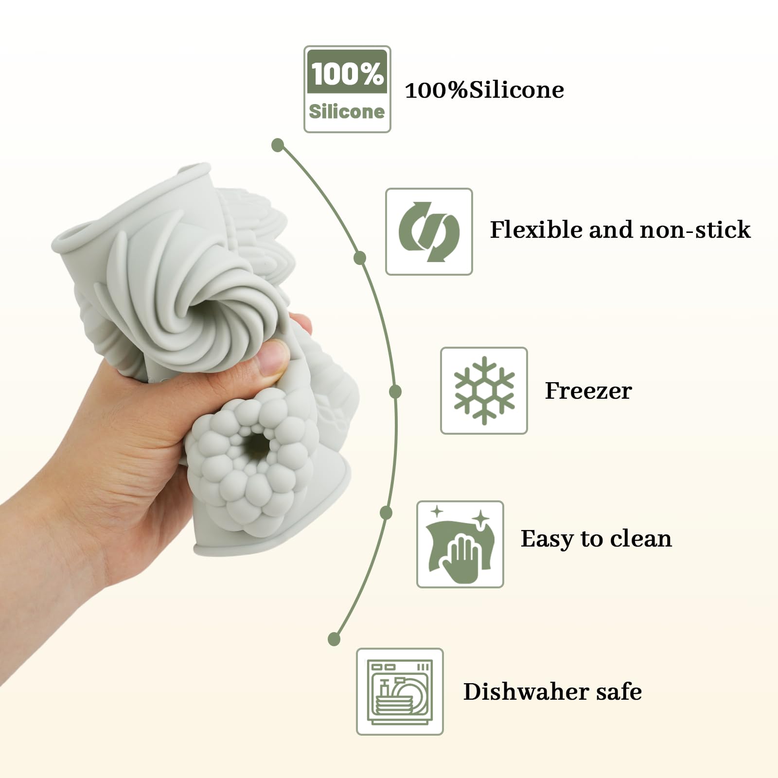 Silicone odorless non-stick bundt molds -40C to 230C