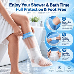 One hand easy slip on foot cast cover for shower