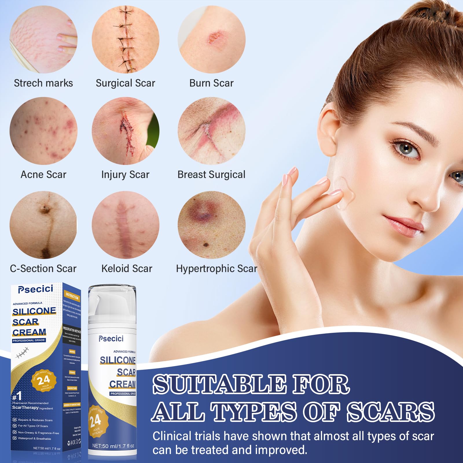 Silicone scar gel for surgical scars Psecici blue 50 g