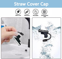Reusable dishwasher-safe silicone straw toppers for hot and cold drinks
