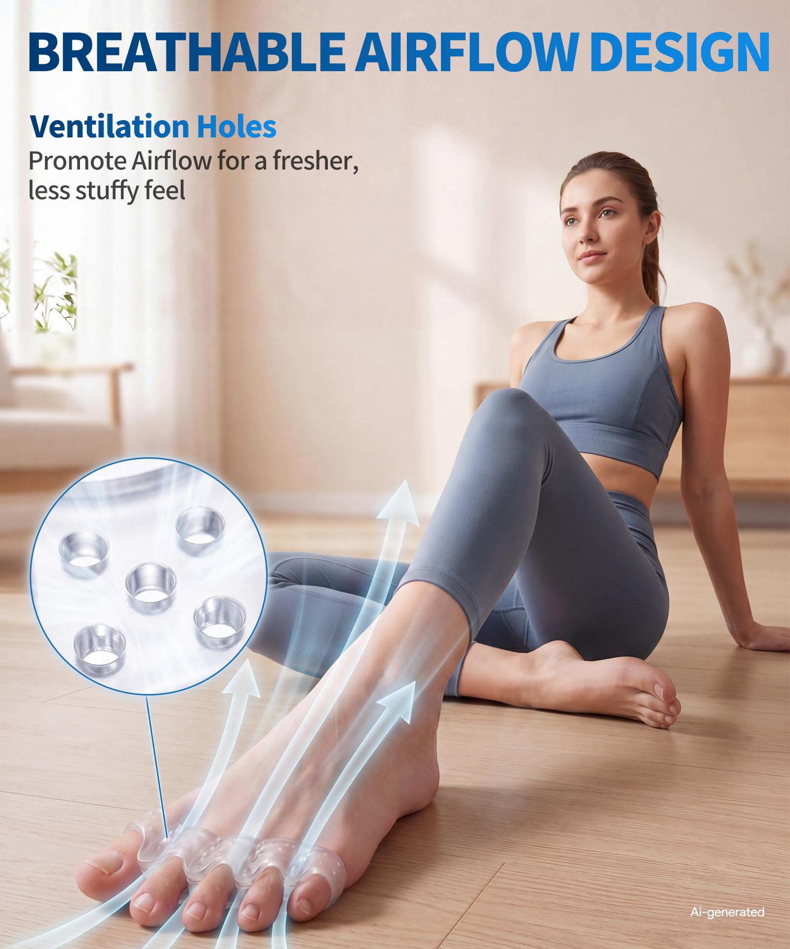 Clear silicone toe separators with breathable airflow channels