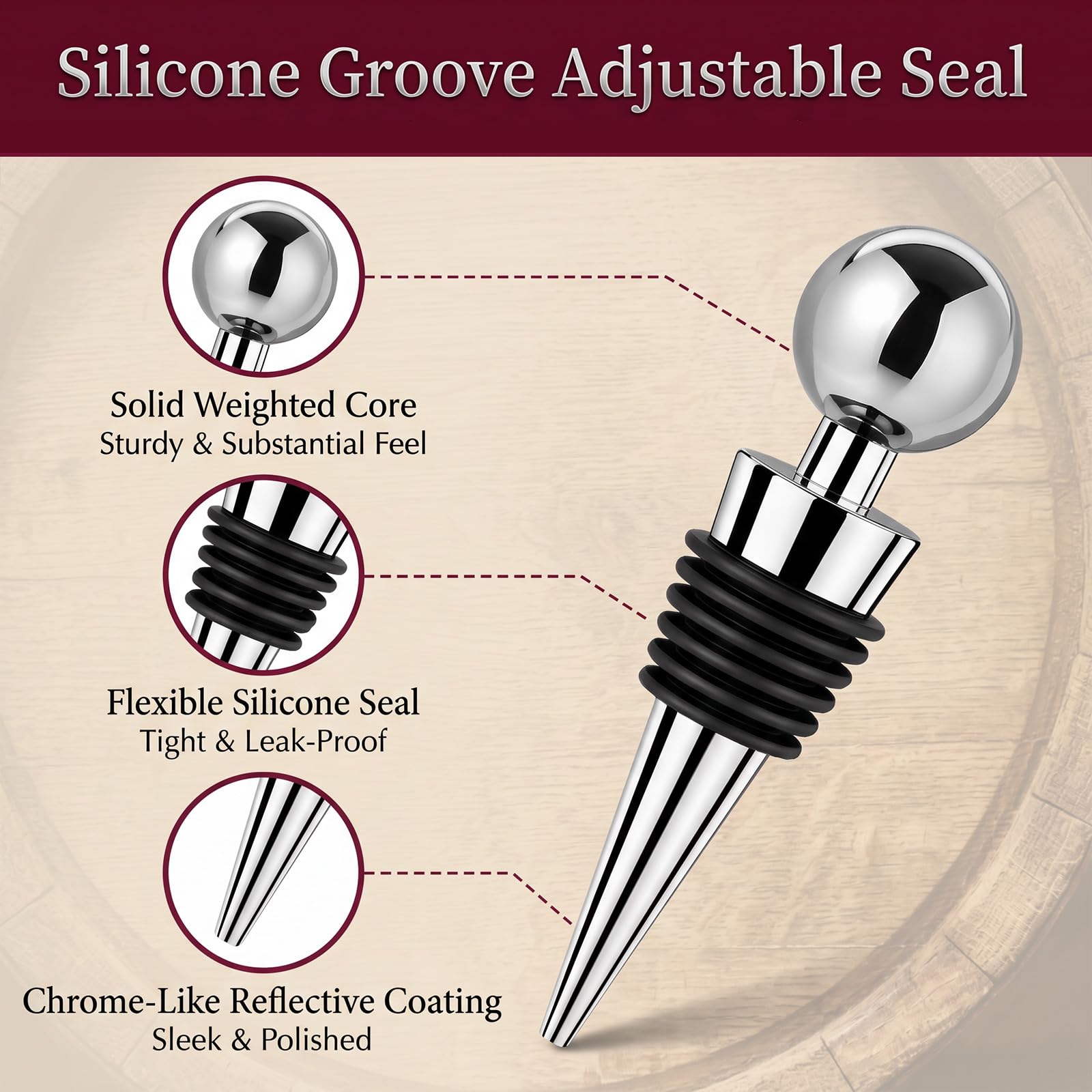 Silicone seal wine-stopper for leak prevention