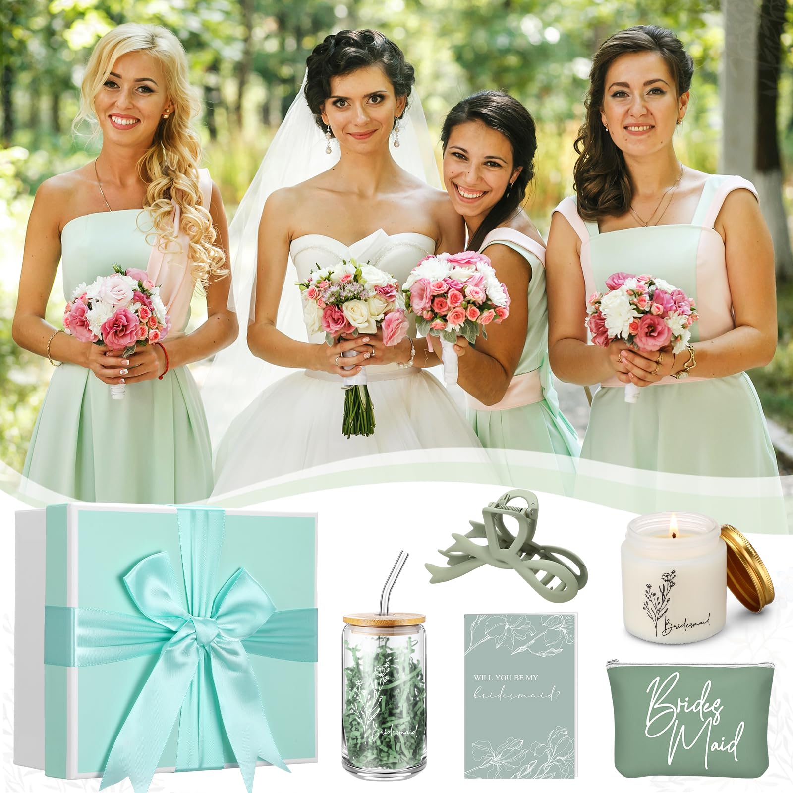 SiliFine 6 piece wedding favors packaging in sage green design
