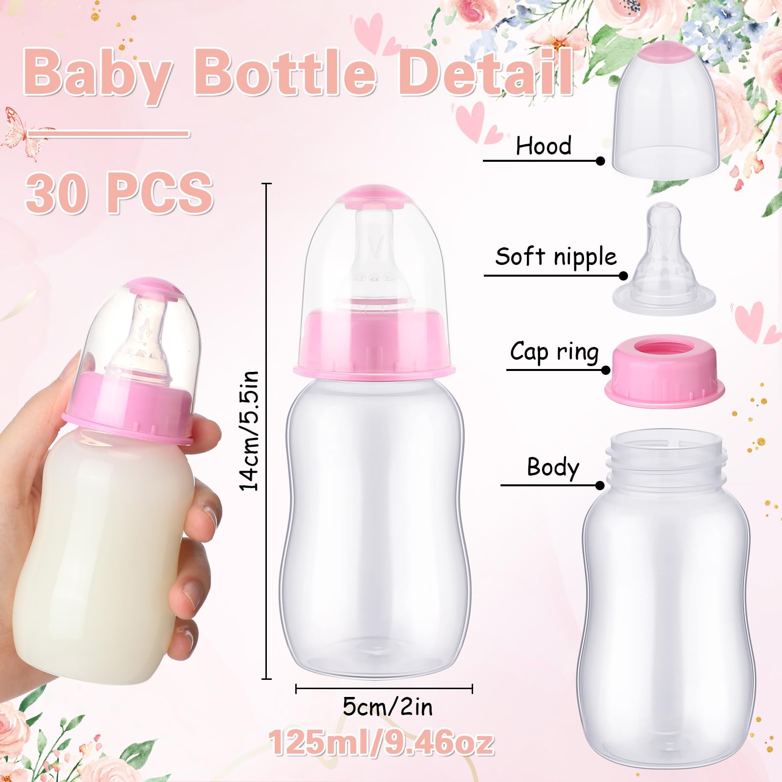 30 piece pink baby shower bottle favors image