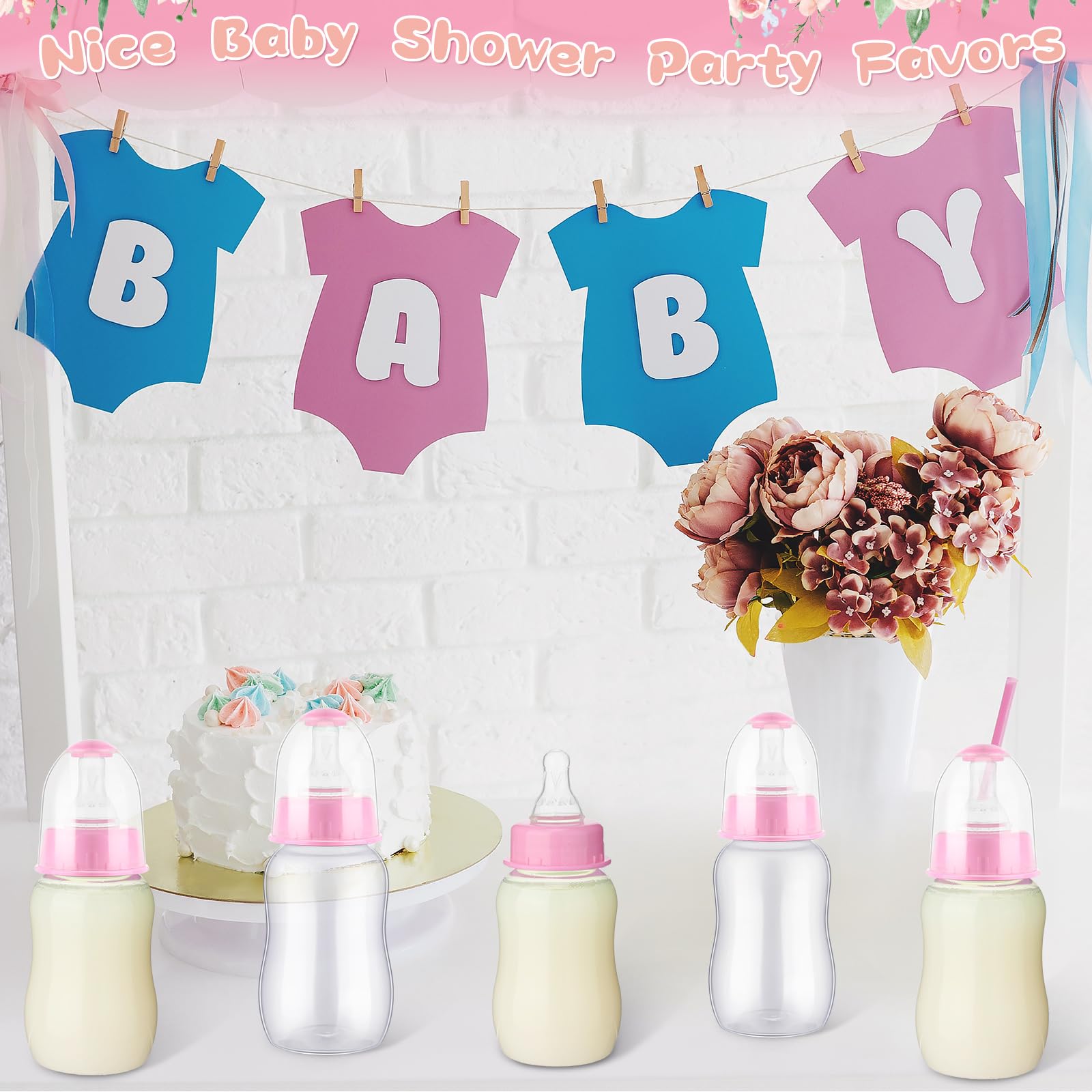Baby shower favors set with 5.51 x 1.97 inch bottles