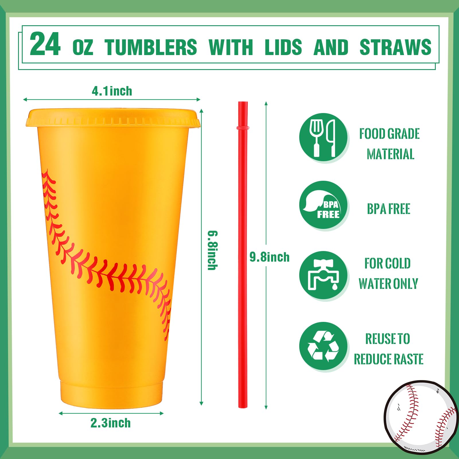 Bulk softball cups color yellow red with lids and straws
