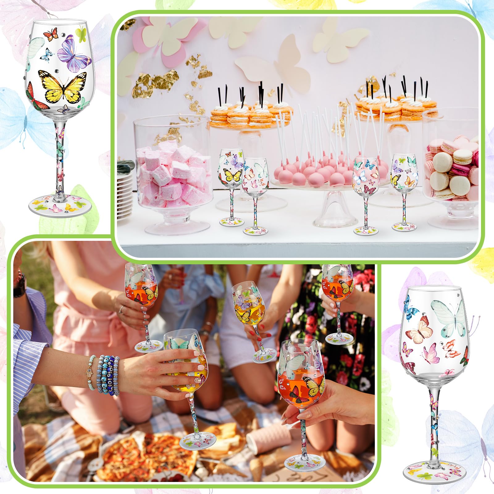 SiliFine 4 piece butterfly hand painted wine glass set for gifts