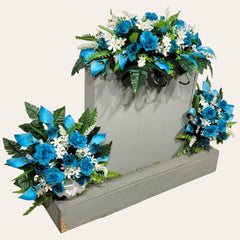 Silk faux floral grave flowers bouquet pair