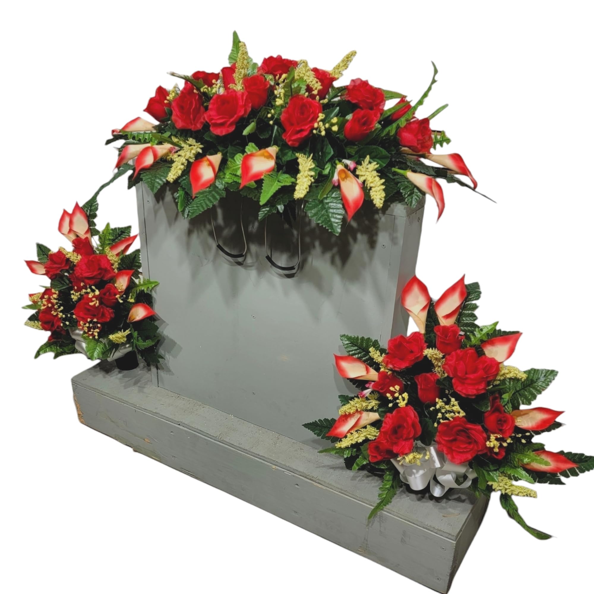 Silk faux floral red rose close up for grave display