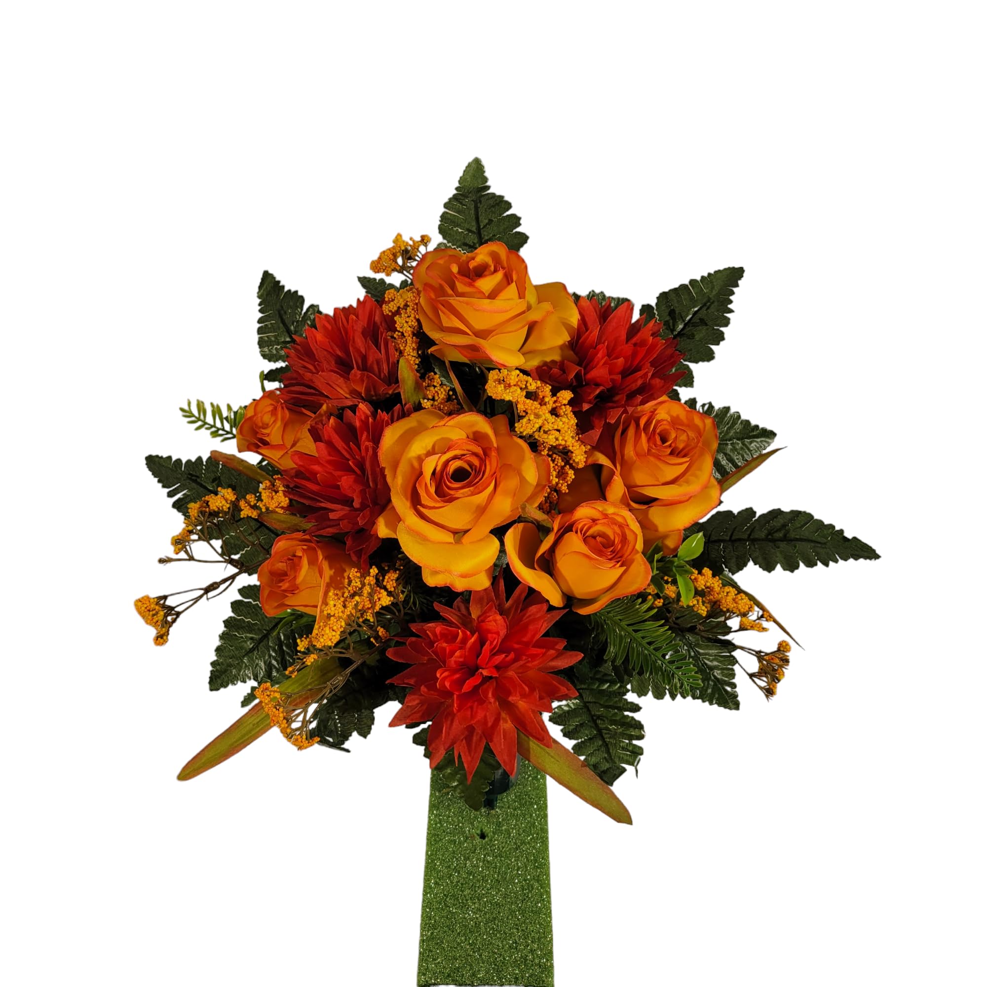 Orange roses and mums silk grave flowers for headstone decorating