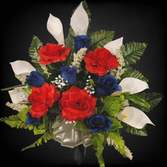 Silk faux grave flowers cone including roses and calla lilies