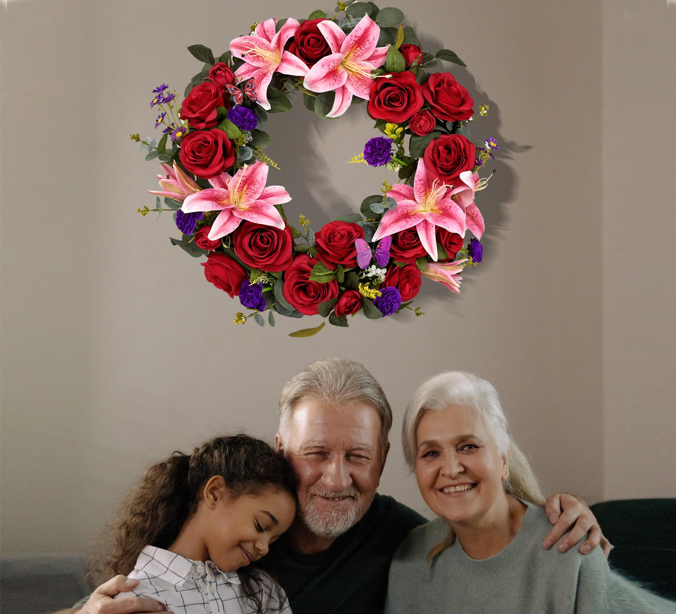 Silk flower grave wreath set with easel stand