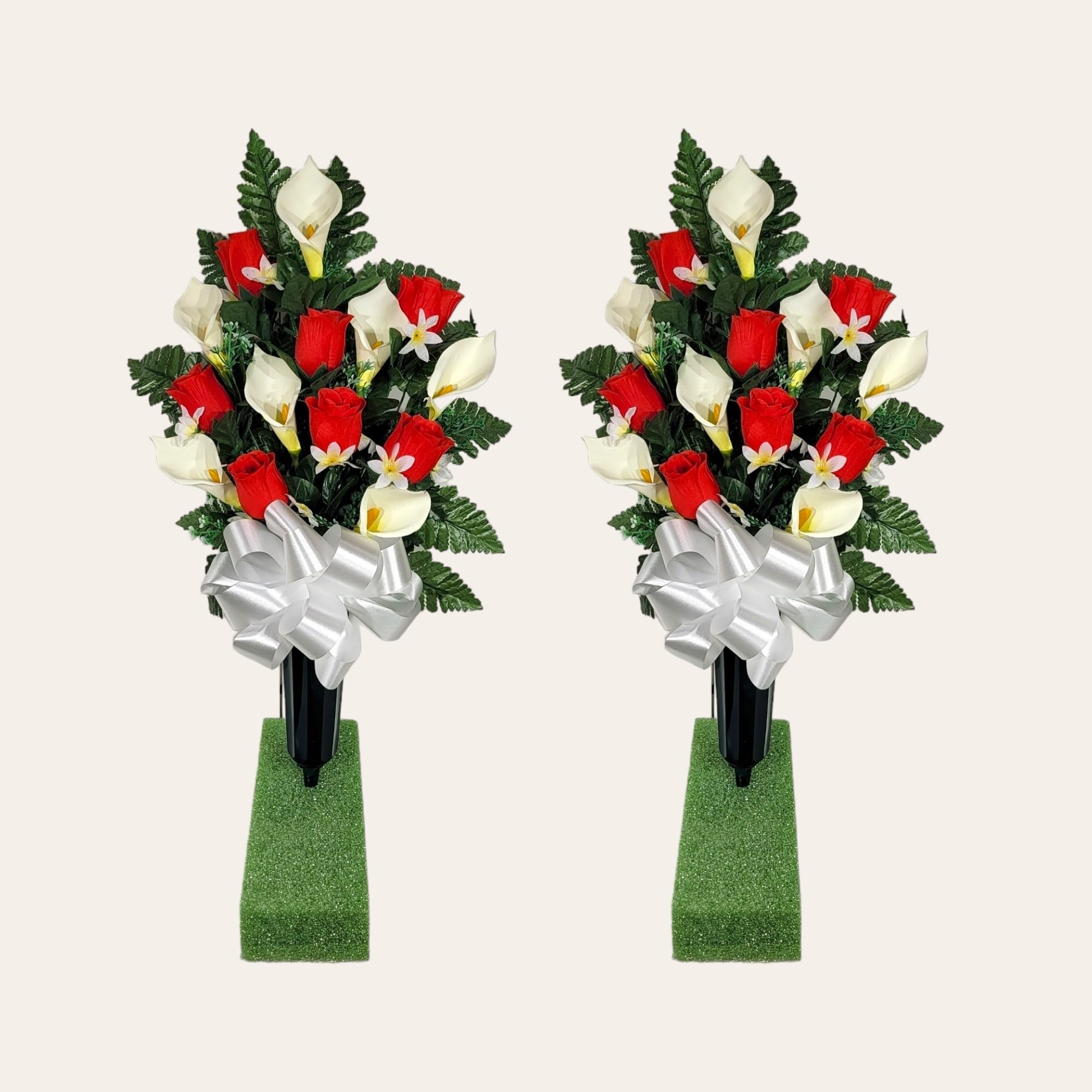 Silk grave flowers set for headstone decoration