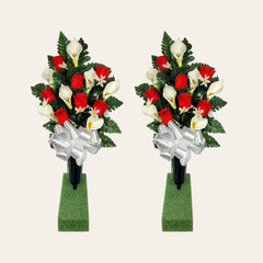 Silk grave flowers set for headstone decoration