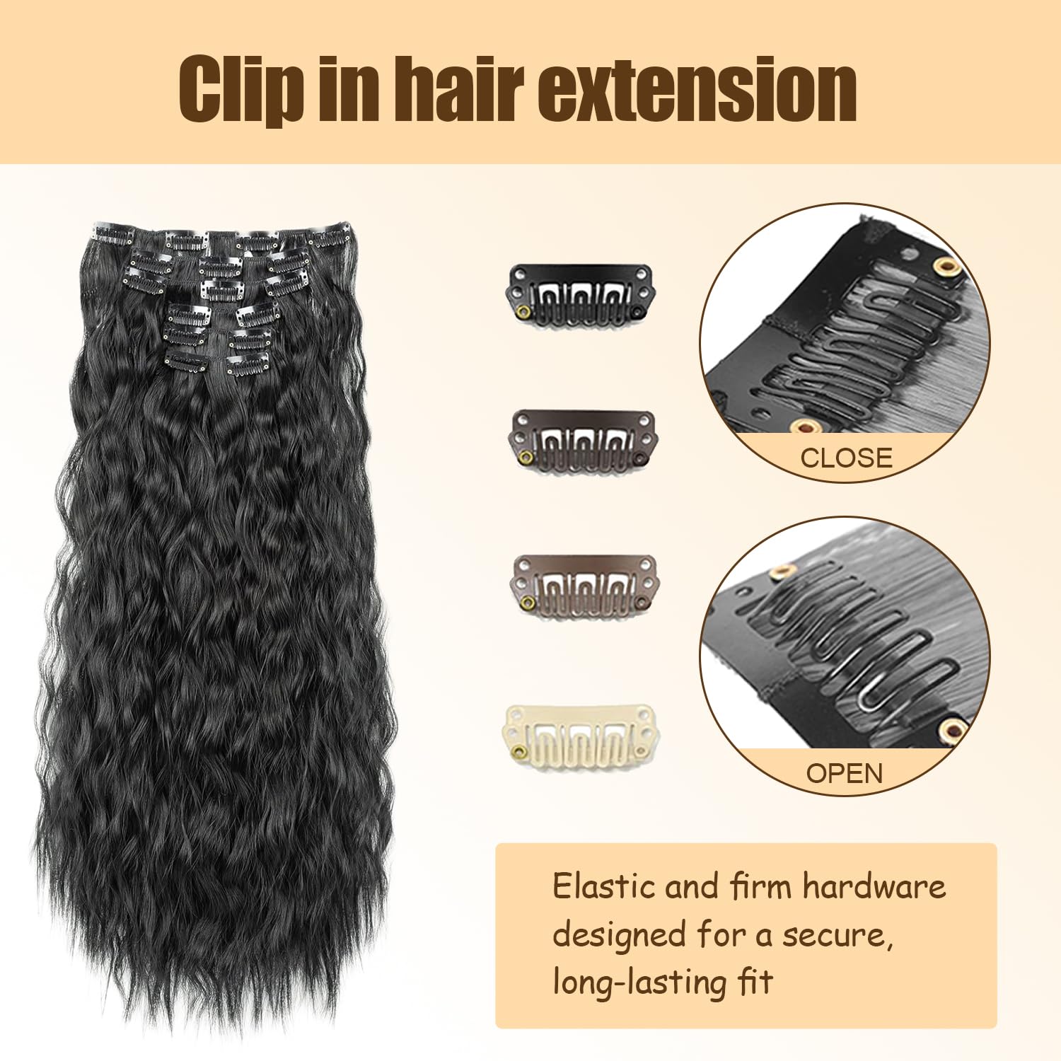 silicone non-slip clips at root prevent scalp pulling