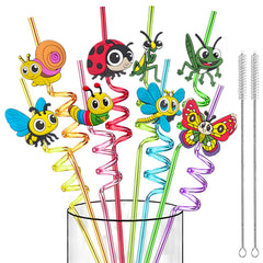 Silly Crazy Straws for Kids 24-piece bug theme set with ladybug and bee designs
