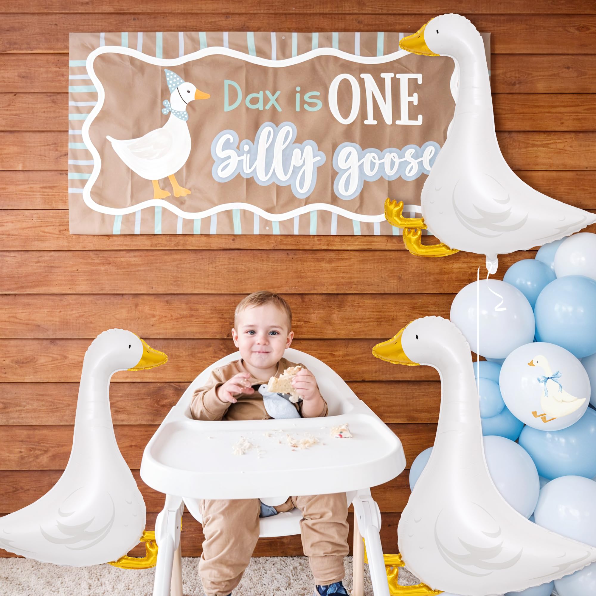 Silly Goose theme foil balloons with inflation straw