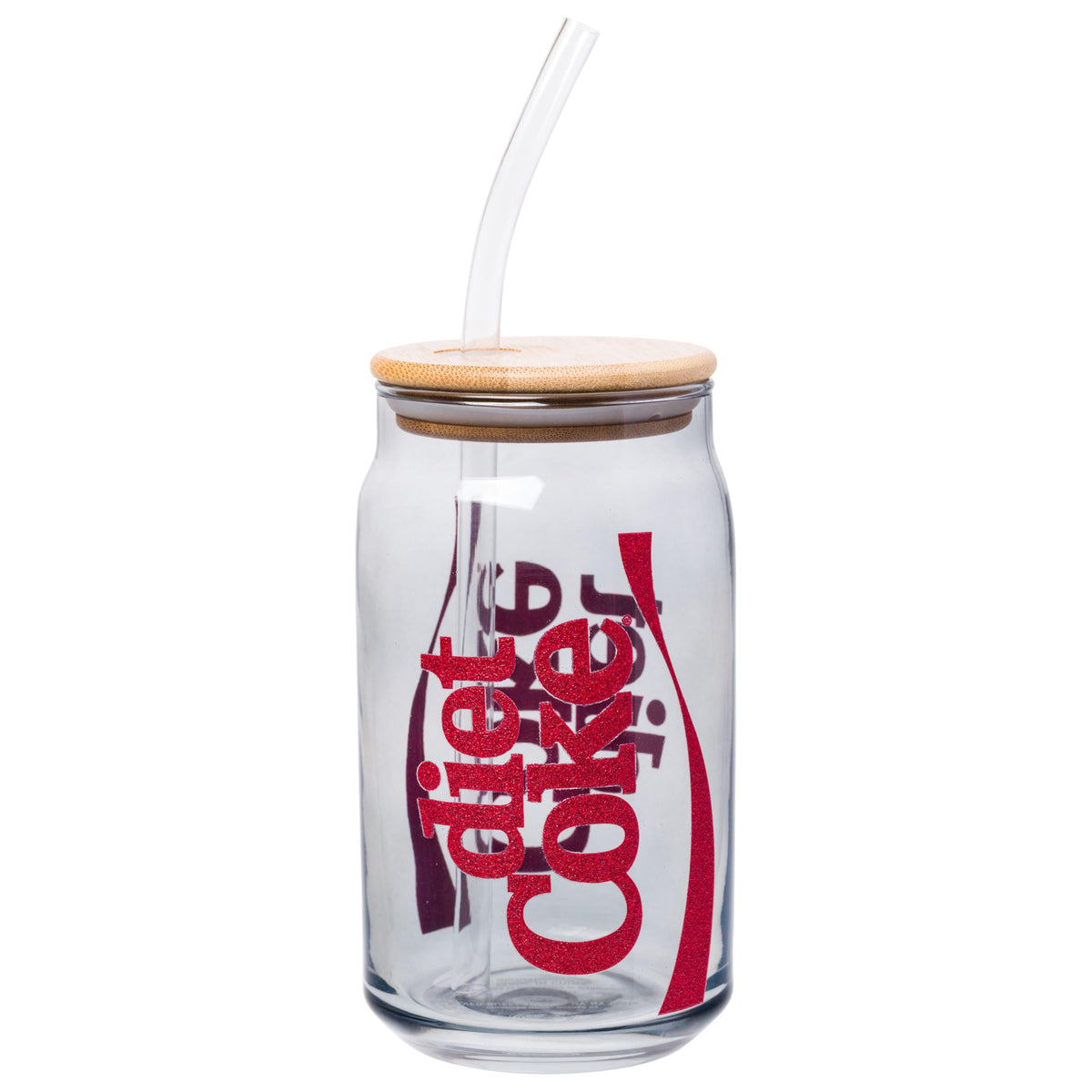 silver buffalo coca-cola diet coke glitter glass jar tumbler with bamboo lid