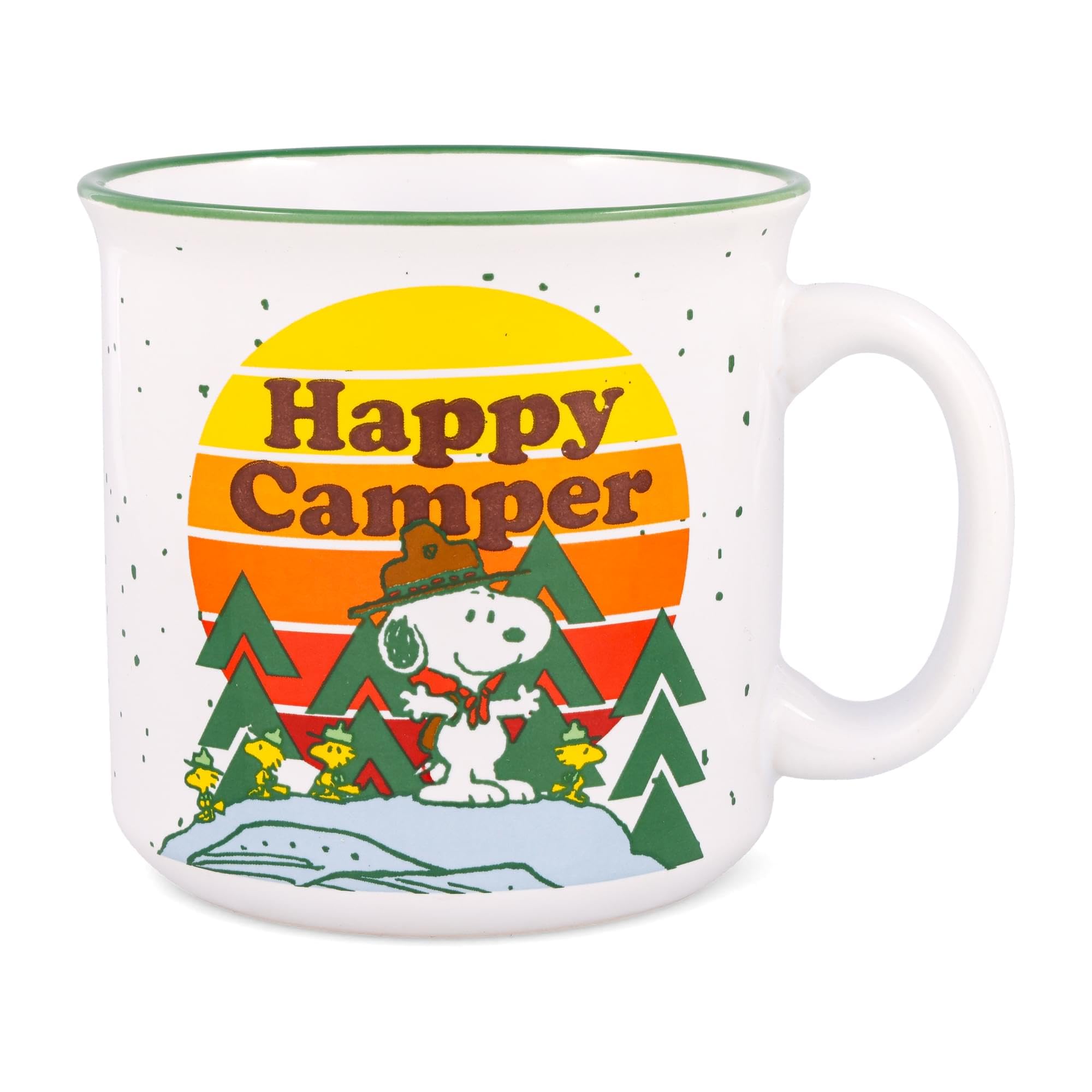 Silver Buffalo Peanuts Happy Camper ceramic mug 20-ounce front view