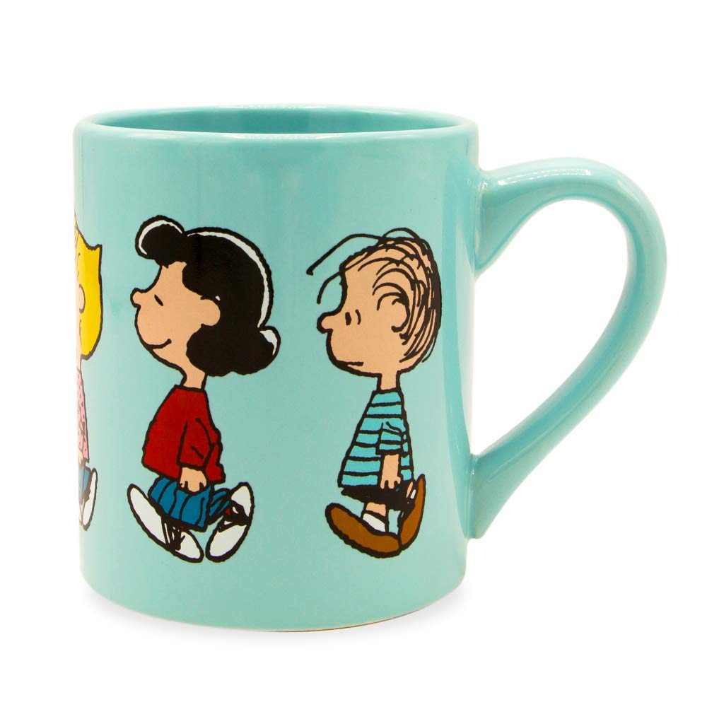 Silver Buffalo Peanuts mug featuring Charlie Brown Snoopy Woodstock Linus Sally Lucy