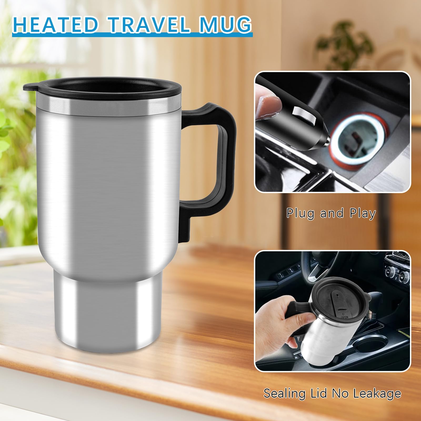 silver finish travel mug designed for car use
