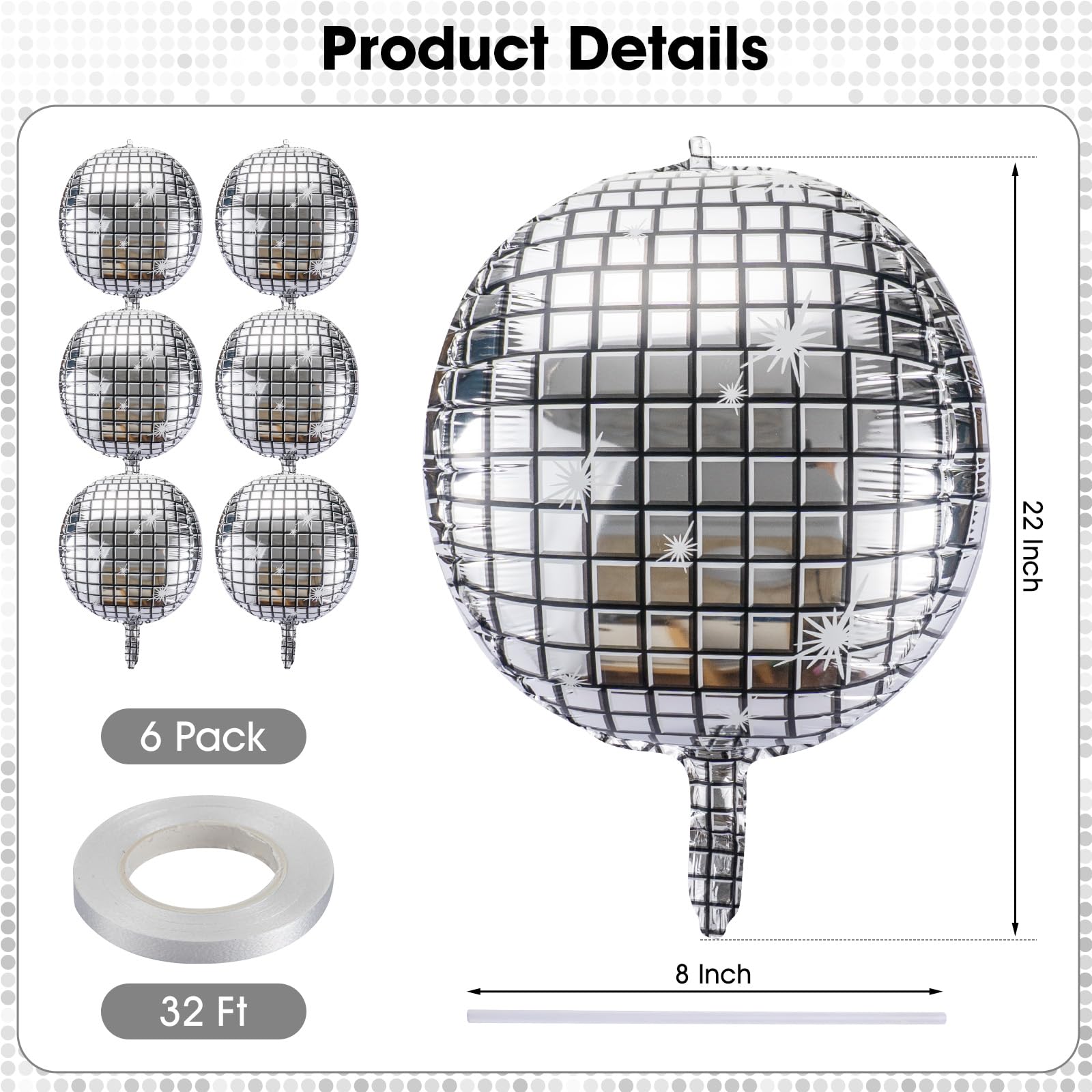 silver metallic foil disco ball balloon close up