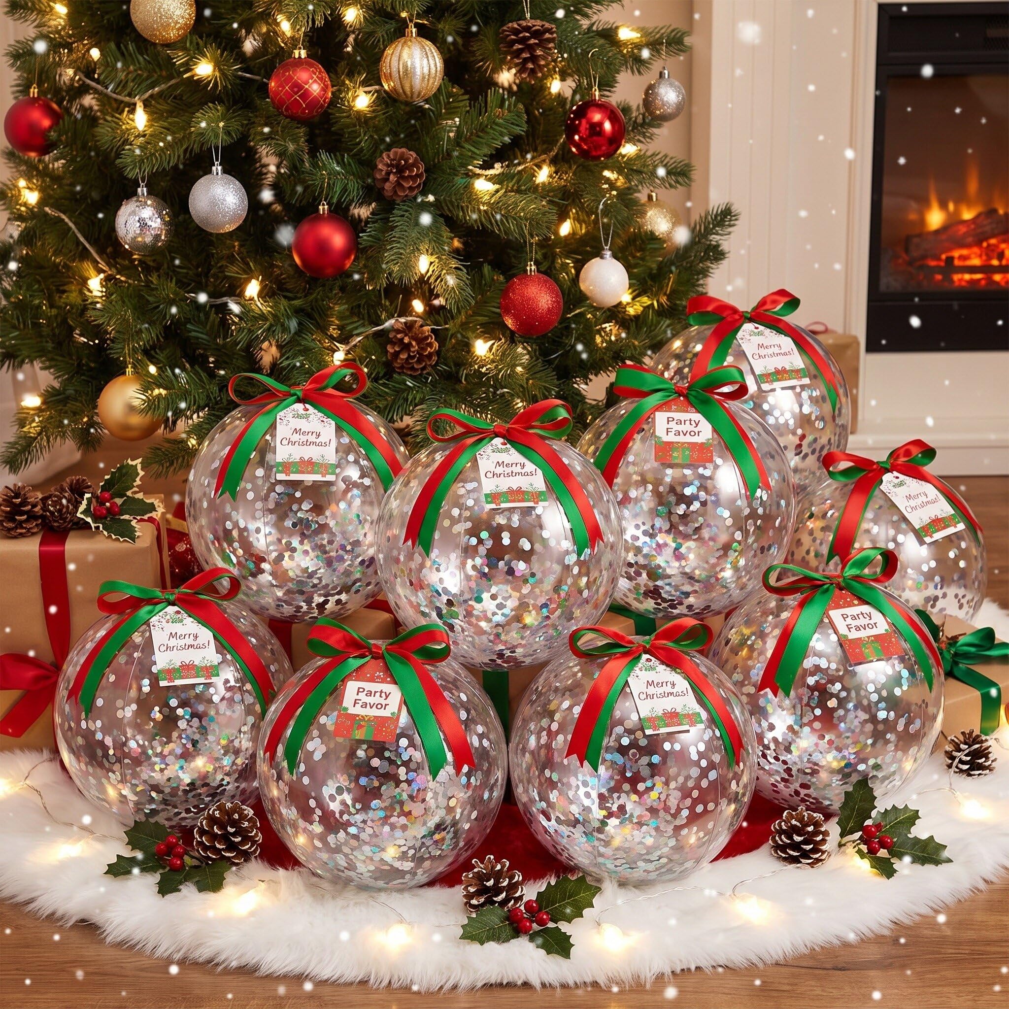 10 piece set of inflatable glitter beach balls for pool