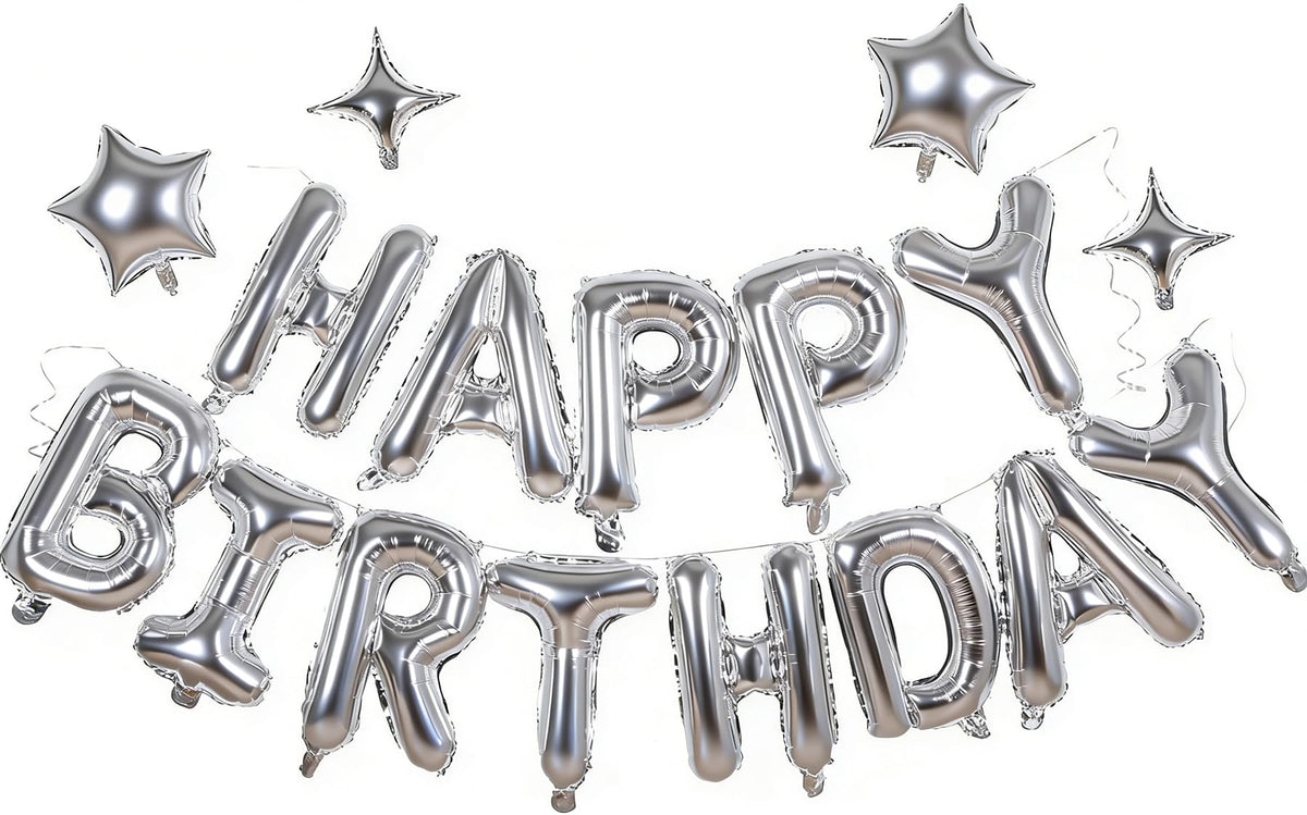 Silver color Happy Birthday Balloons Banner aluminum foil balloon