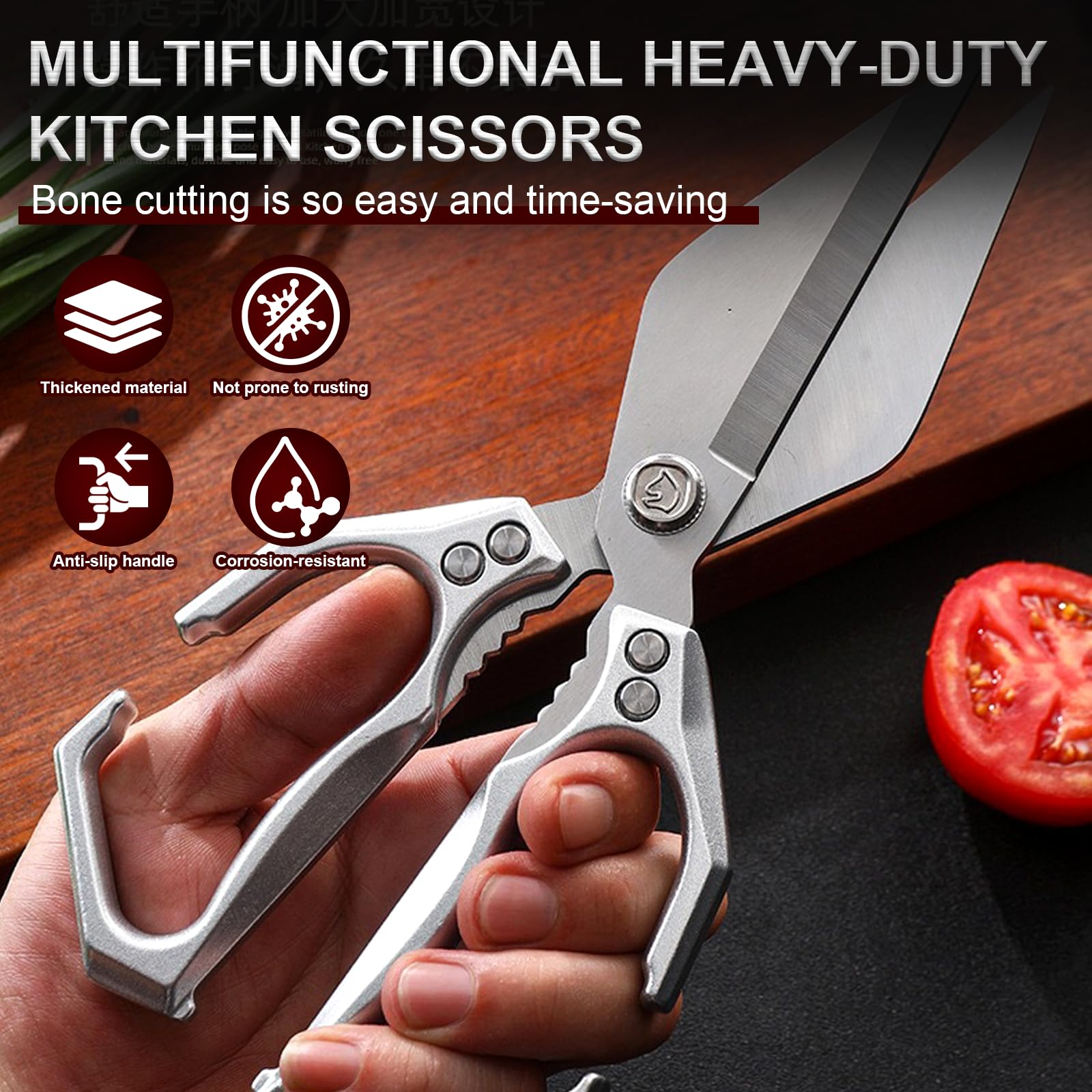 Ergonomic aluminum handles on kitchen shears