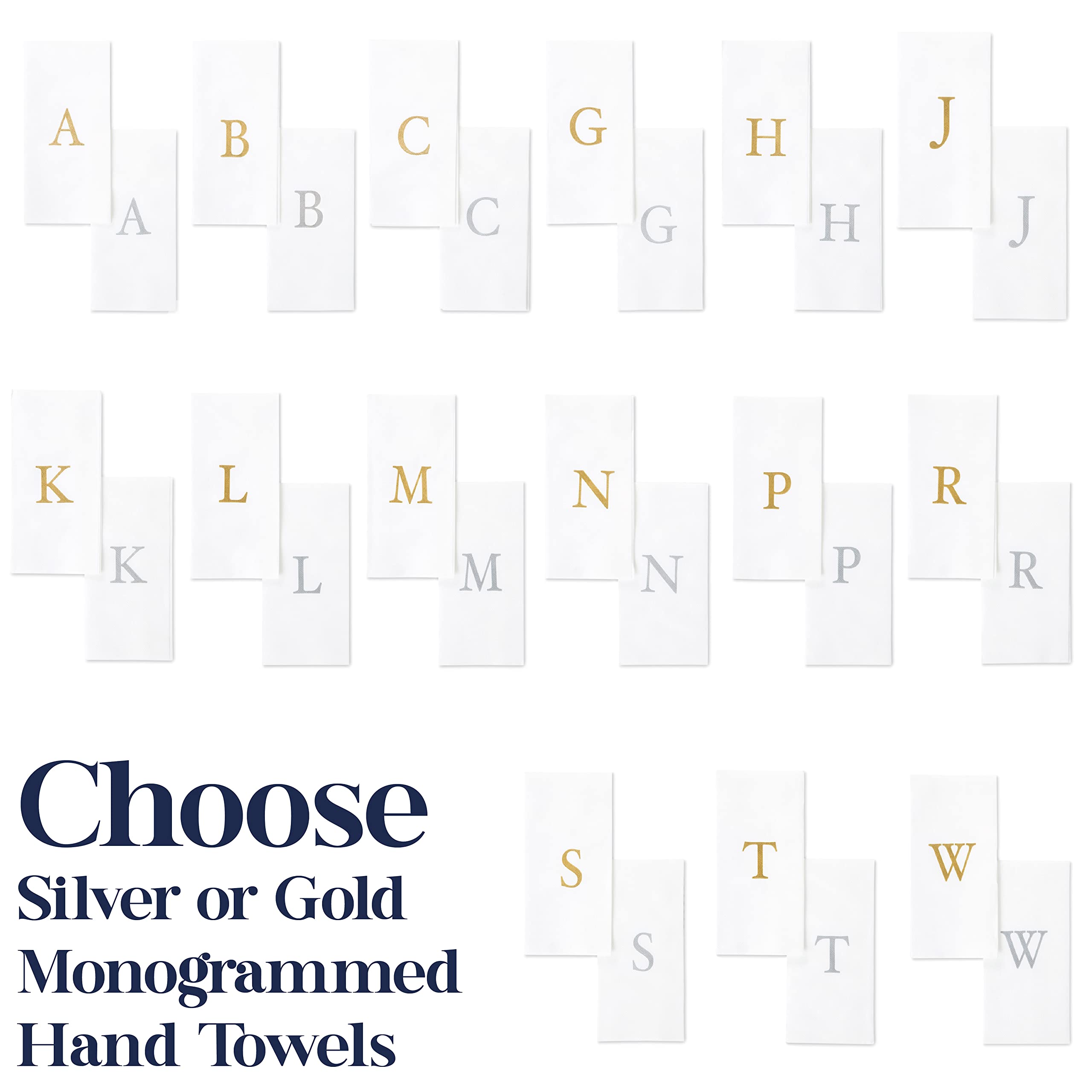 Silver monogrammed guest napkins by AMERICAN HOMESTEAD linen-feel texture