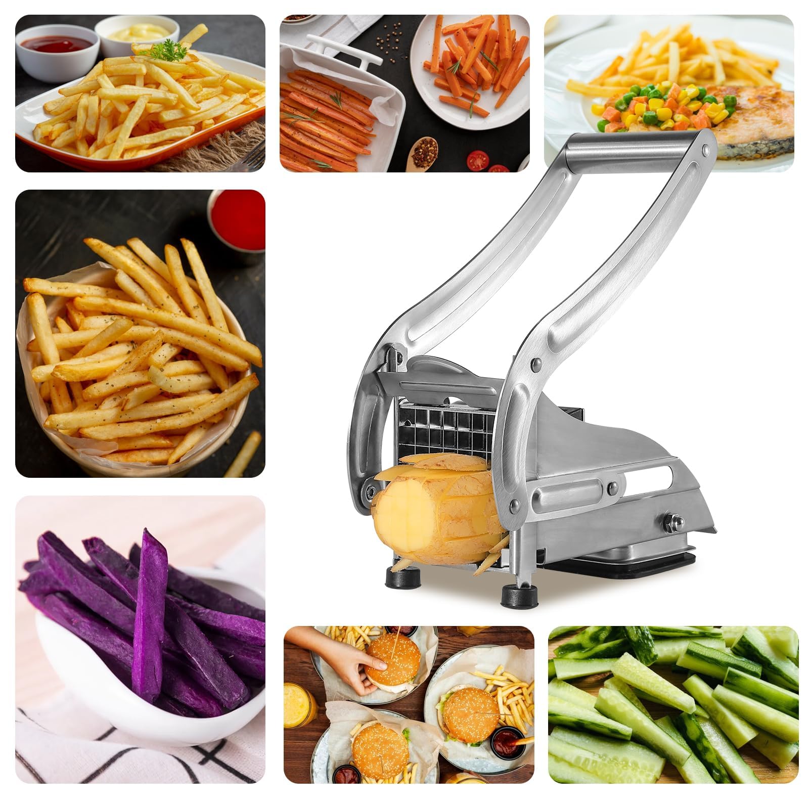 Silver color potato slicer ready for homemade fries
