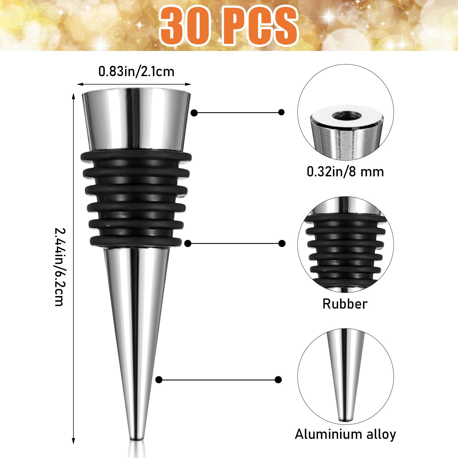 silver stainless steel wine stoppers with rubber seal