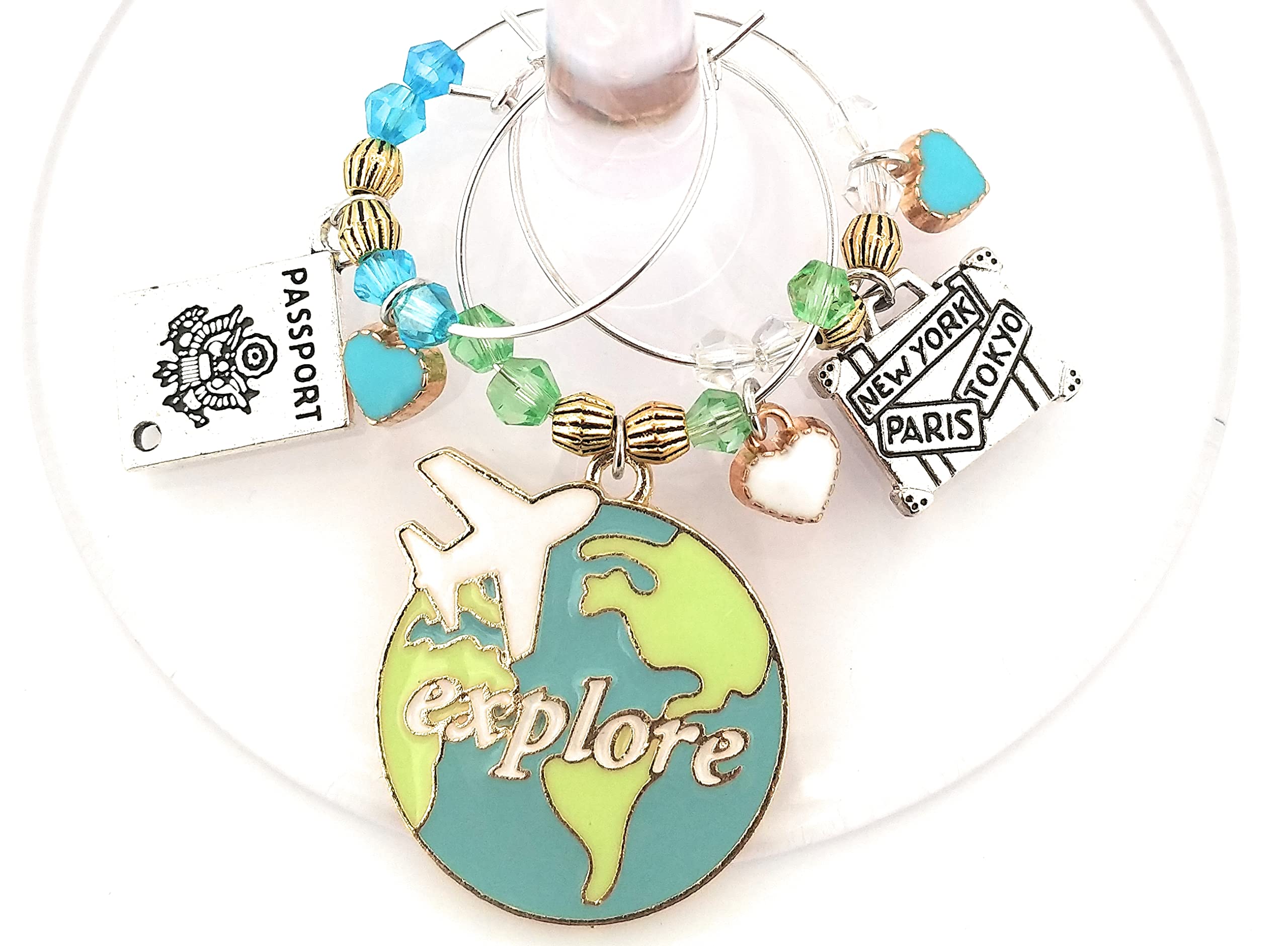 set of six travel wine charms gift idea