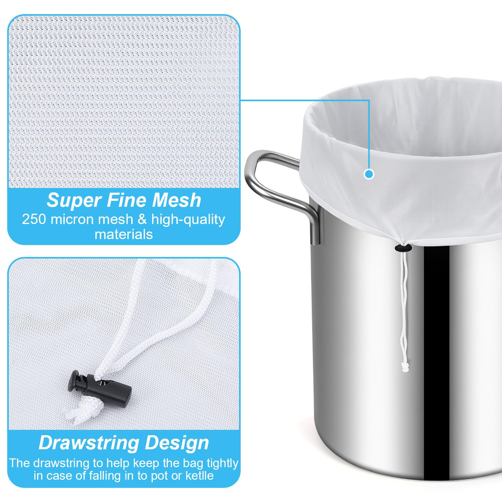 drawstring closure on simarro brew bag preventing bag from falling in pot