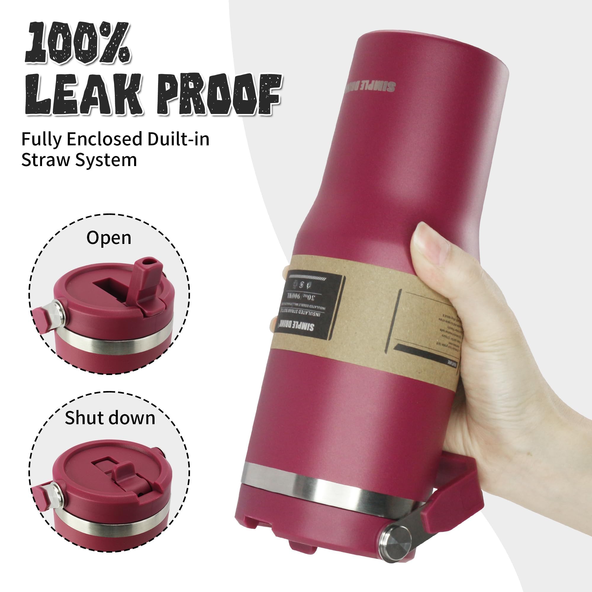 Rust-resistant 18/8 water bottle BPA-free 30oz