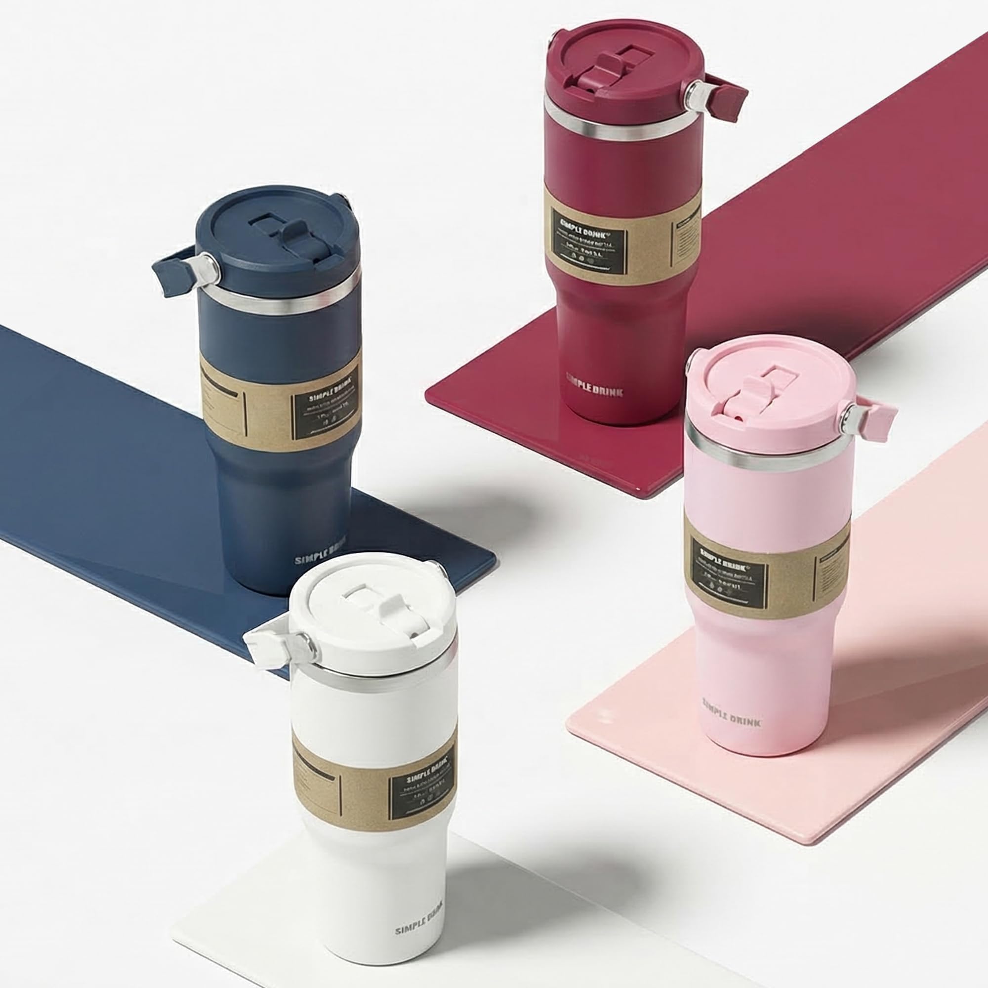 SIMPLE DRINK insulated tumbler with flip-top straw
