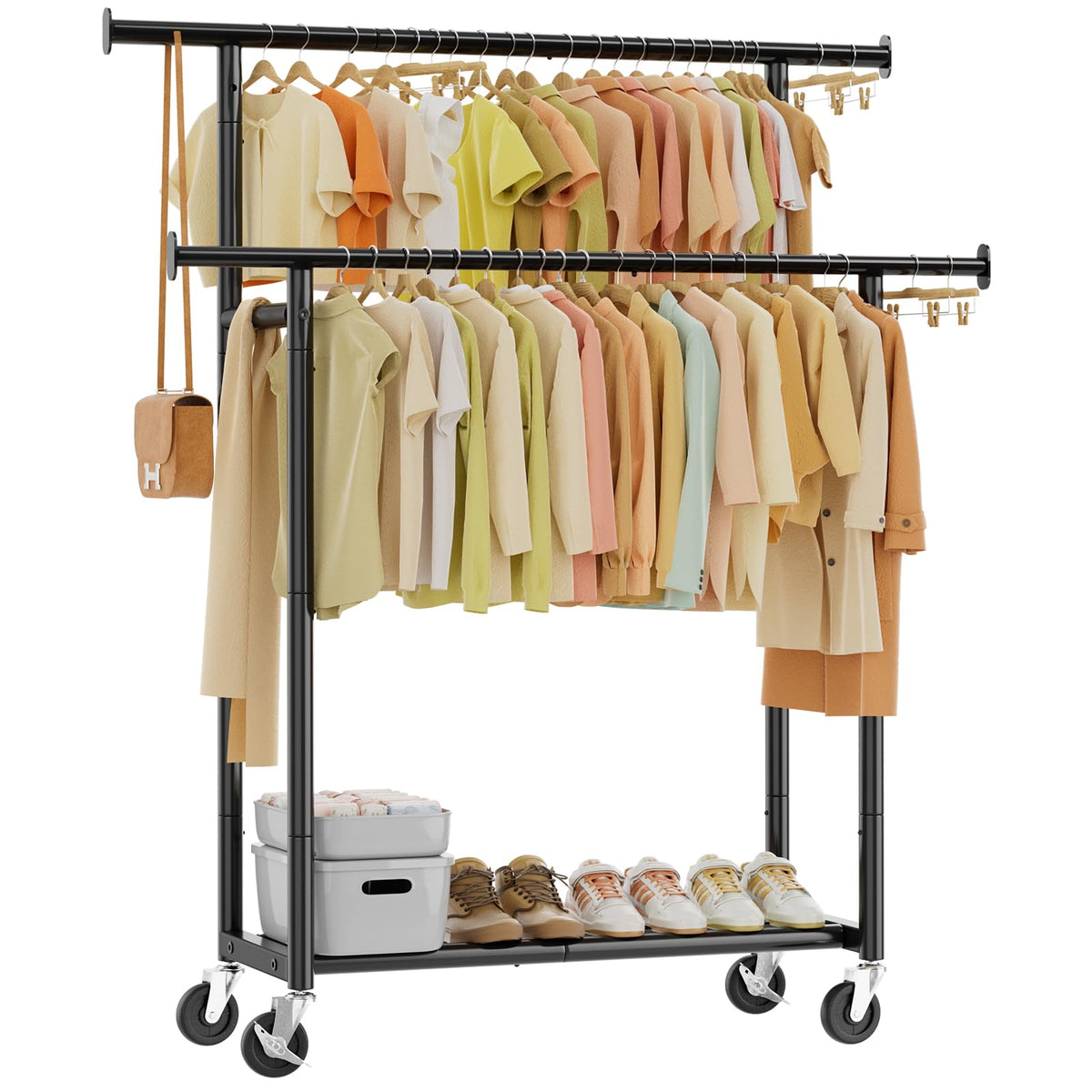 Simple Trending Clothes Rack front view with double rods