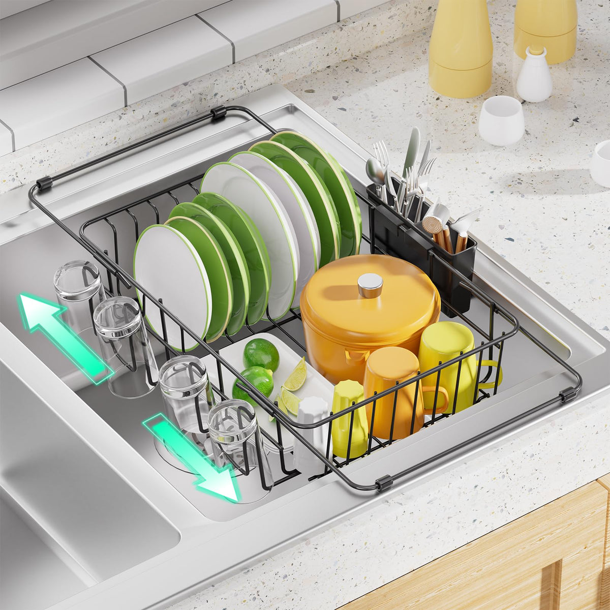 Simple Trending expandable dish drying rack on sink edge