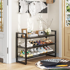 Expandable shoe rack shown in closet configuration