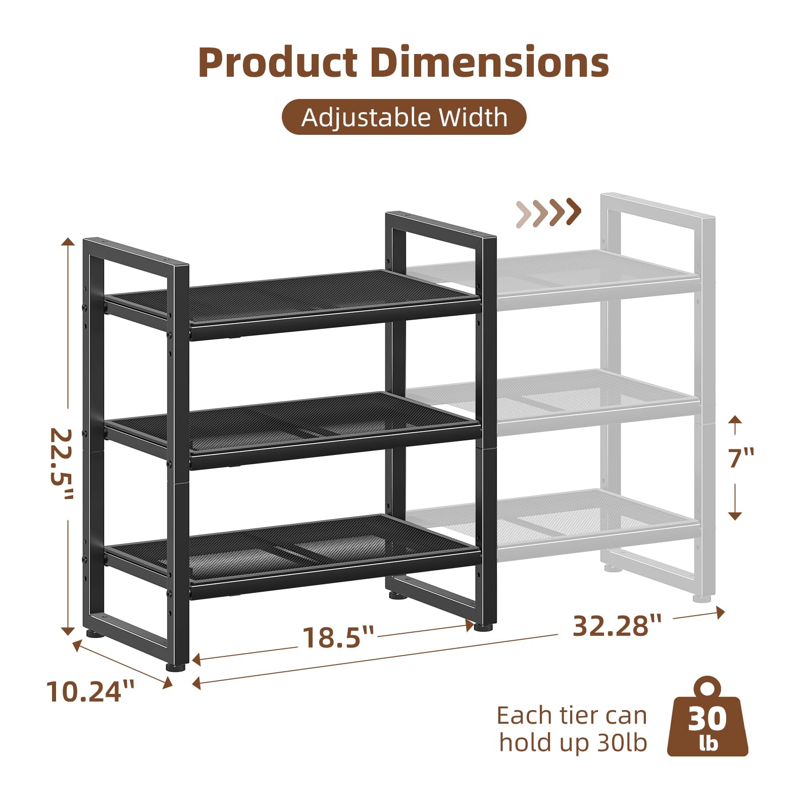 Powder coated finish on freestanding shoe rack