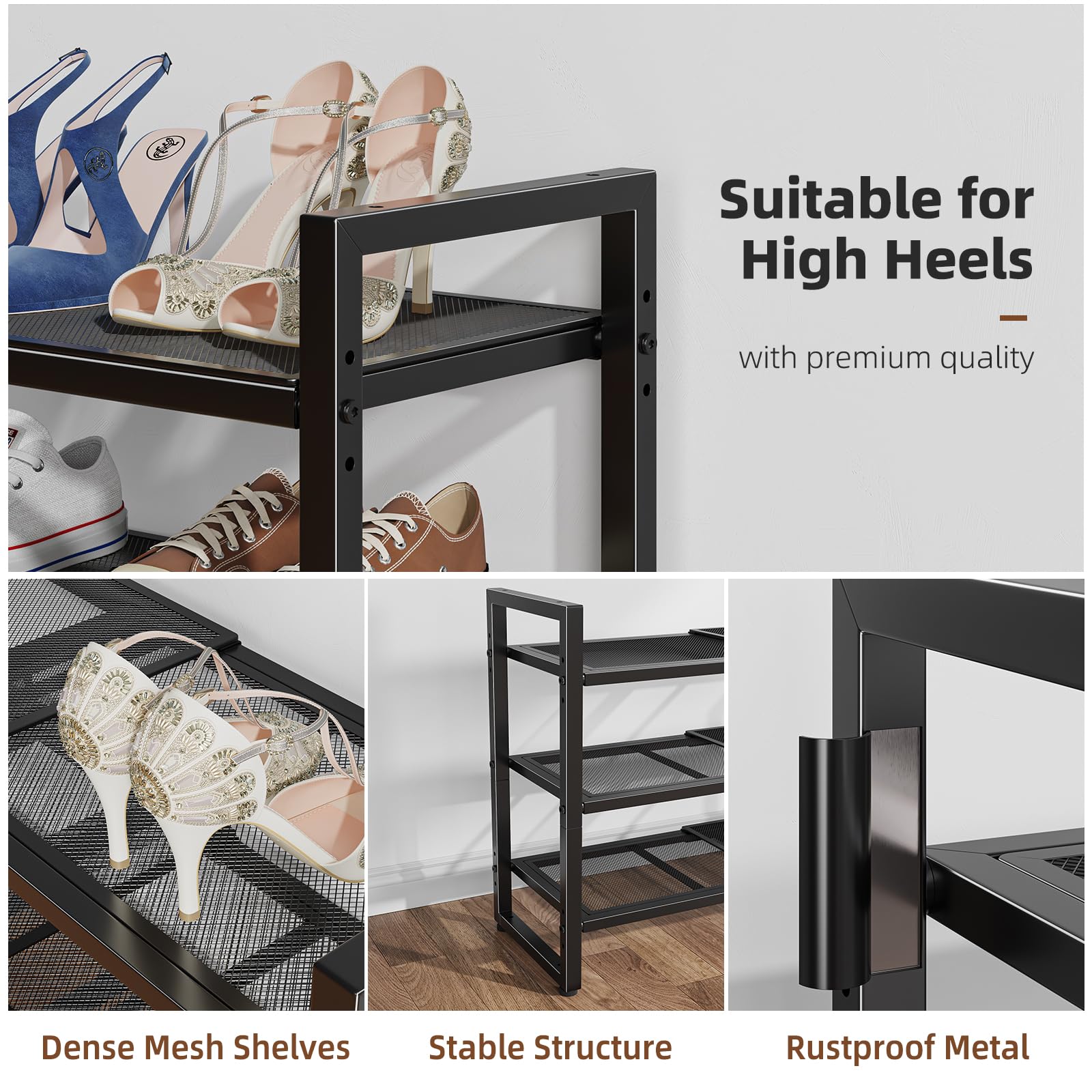 Metal mesh grid holds heels and flats securely