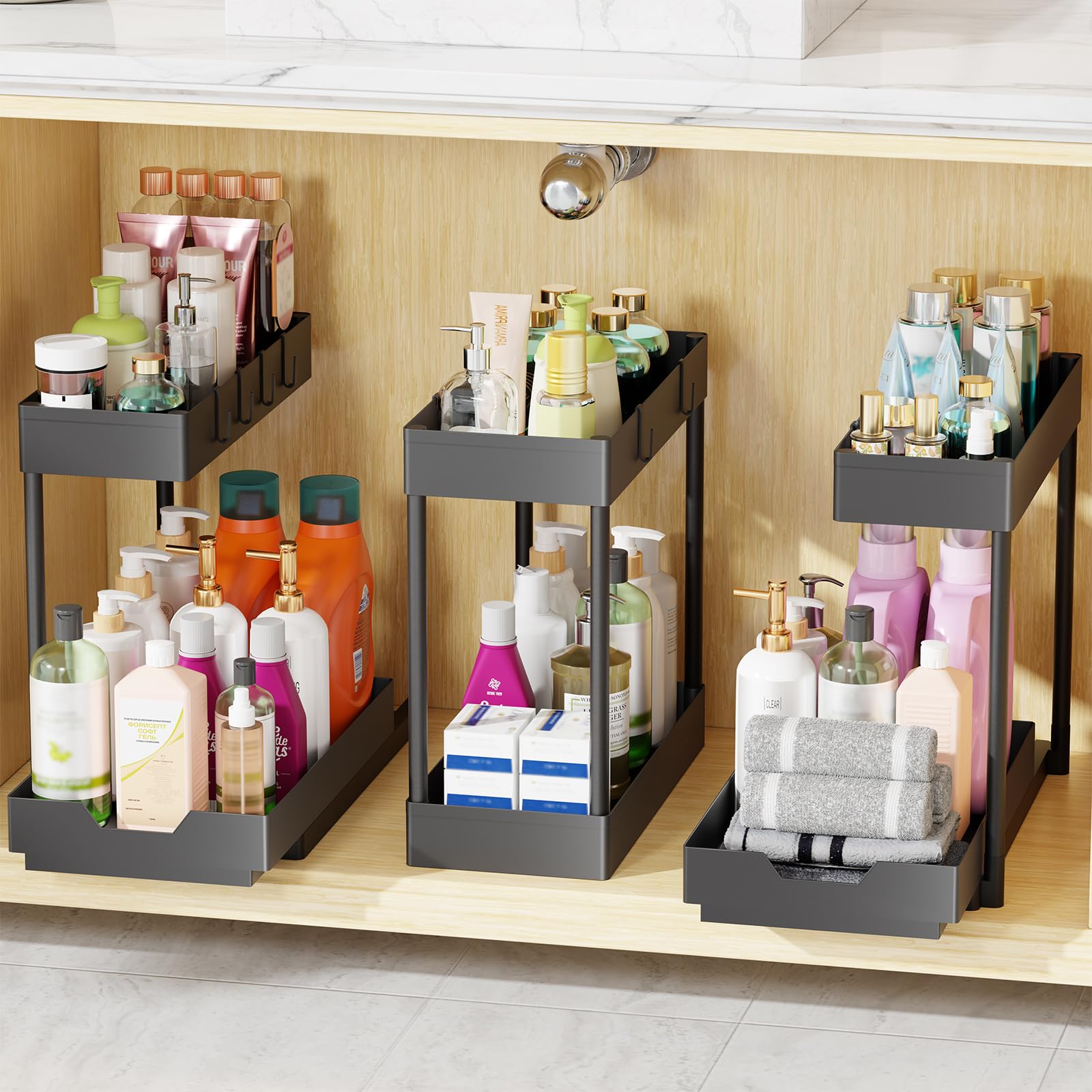 Simple Trending under sink organizer 3 pack black