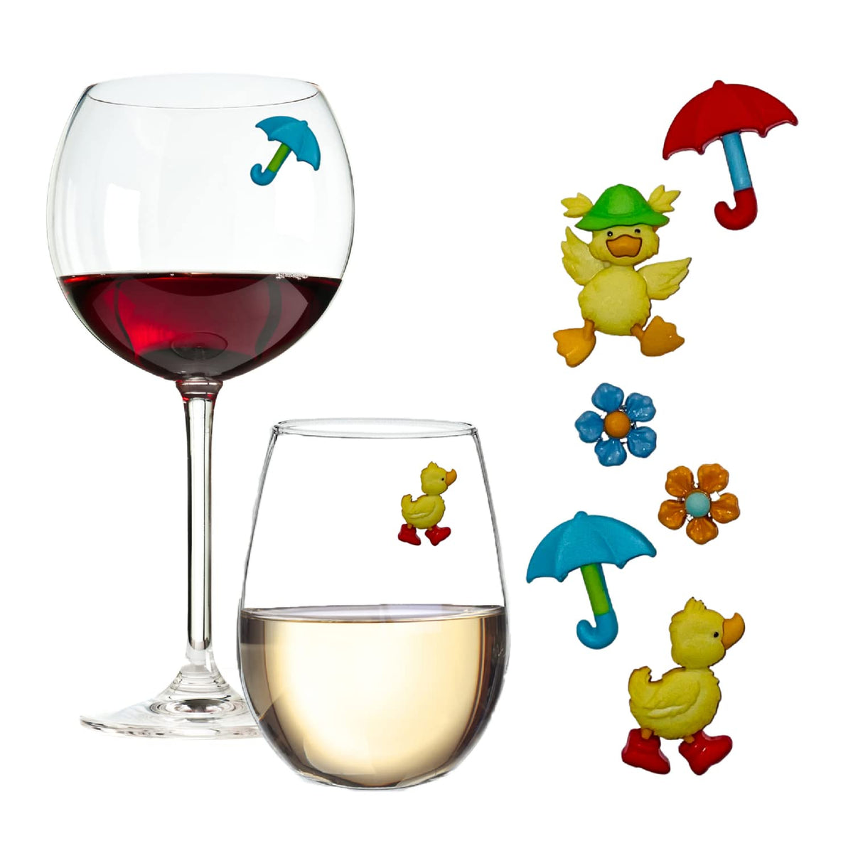 Simply Charmed duck magnetic wine glass charms on stemless glass