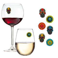 Simply Charmed Flower Sugar Skull Wine Glass Charms set 6 on card